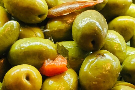 Pickled Green Olives with Hot Red Pepper & Celery Recipe