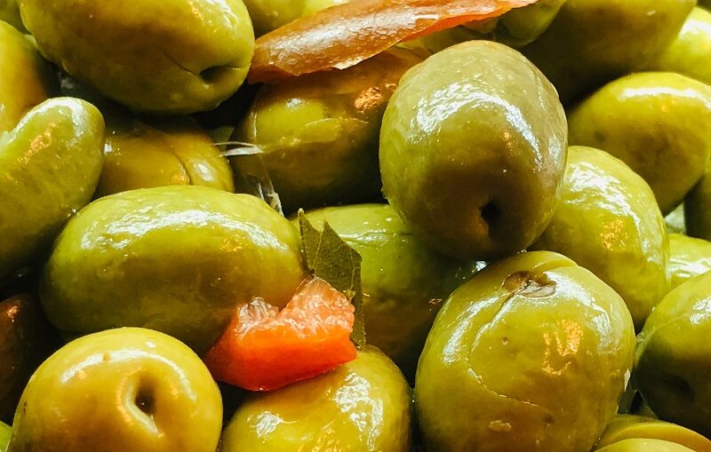 Pickled Green Olives with Hot Red Pepper & Celery Recipe